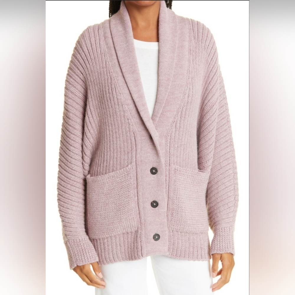 Mara Hoffman Lavender Shawl Collar Button-Front Sweater Cardigan - Dusty Pink XL